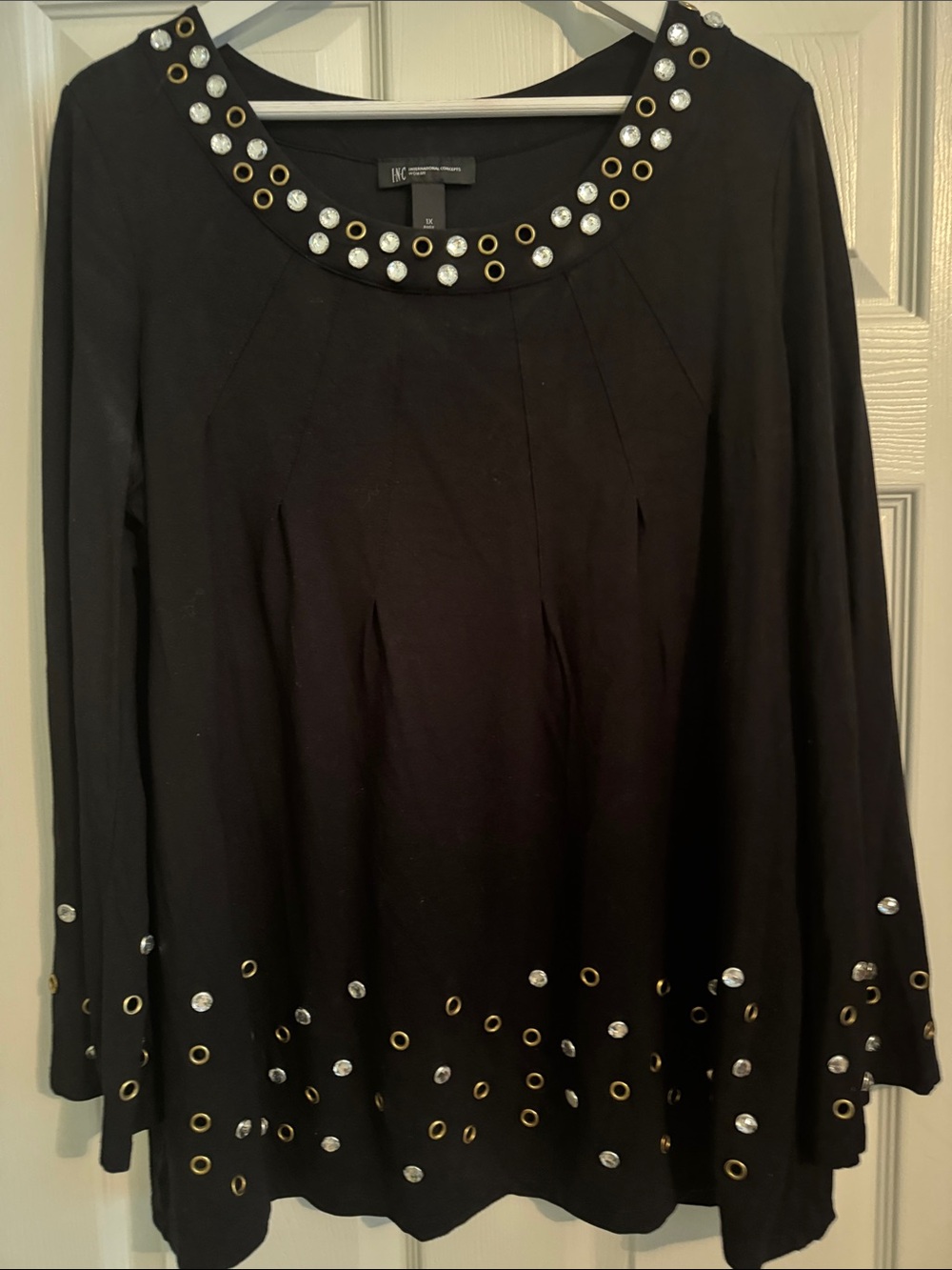 INC International Concepts Black Tunic with Gold Eyelets and Silver Studs